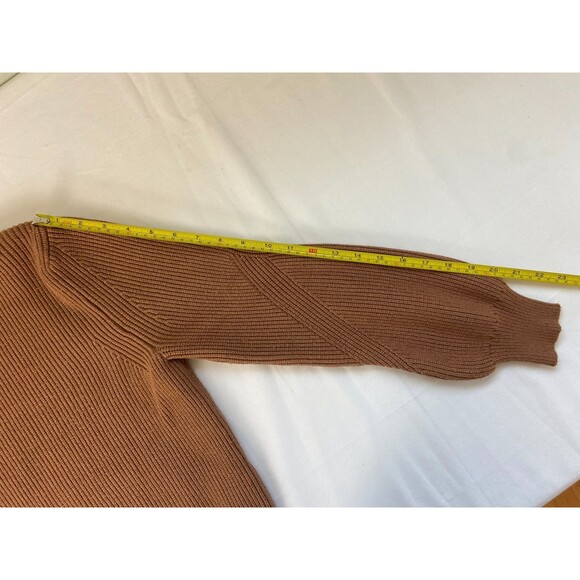 ZARA Women's Medium Brown Camel Mock Neck Long Sleeve Knit Sweater Cozy Fall - Picture 7 of 8